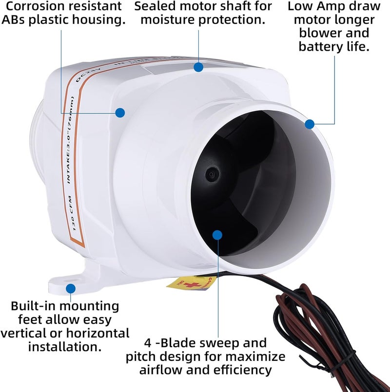 NovelBee Marine Boat DC 24V Electric in-Line Bilge Air Blower Fan Boat Engine Blowers Marine Cabin Engine Ventilation Blower Fan - Image 4